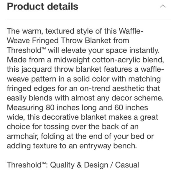 60"×80" Waffle Weave Fringed Bed Throw
Ivory - Threshold™new - Picture 5 of 7